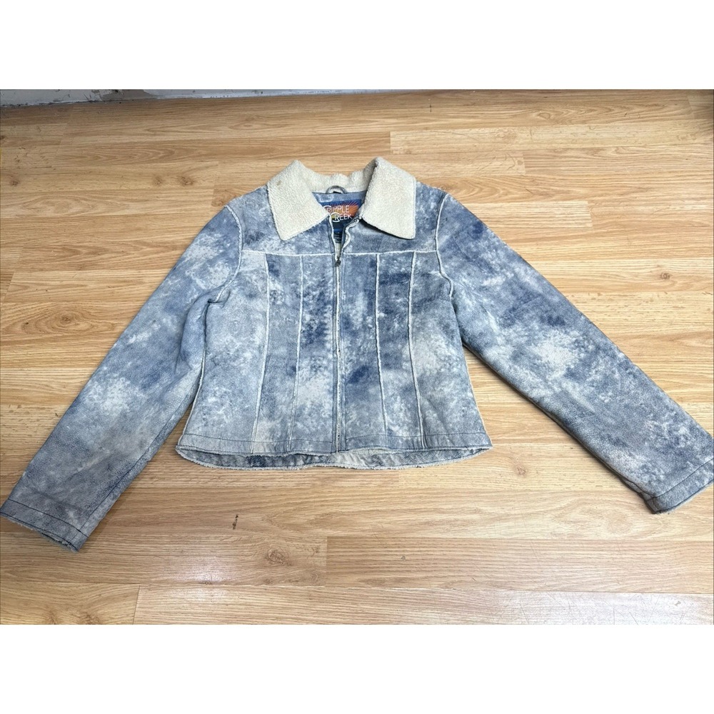 Cripple Creek Women's Blue Suede Leather Western Jacket Concho Sherpa Size Small